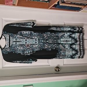 2x plus sixed blank and teal paisley  Sandra Darren dress.